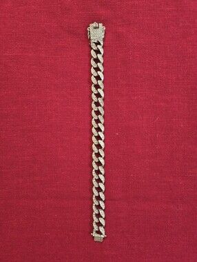 Asos Silver Cuban Link Bracelet & Necklace with Pavé Stones - Men Accessories